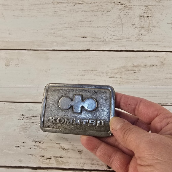Vintage 1982 Komatsu Heavy Equipment Belt Buckle Tonkin Inc Silver Tone Metal